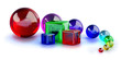 glass cubes and colorful marble balls