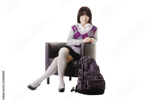 Illustration: Chinese school girl portrait. Chinese school girl portrait.