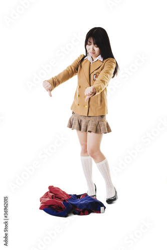 Photo: Chinese school girl with ugly uniform. Chinese school girl with ugly uniform.