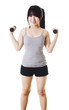 Chinese girl lifting hand weights.
