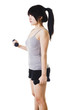Chinese girl lifting hand weights.