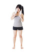 Chinese girl lifting hand weights.