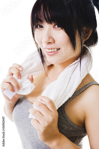 Photo: Chinese girl after a workout. Chinese girl after a workout.