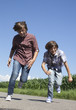 happy kids running on a road