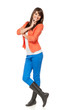Full length of young charming female posing