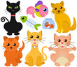 Cute vector collection of cat and fish isolated on white