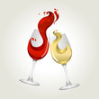 Toasting gesture red and white wine with big splash