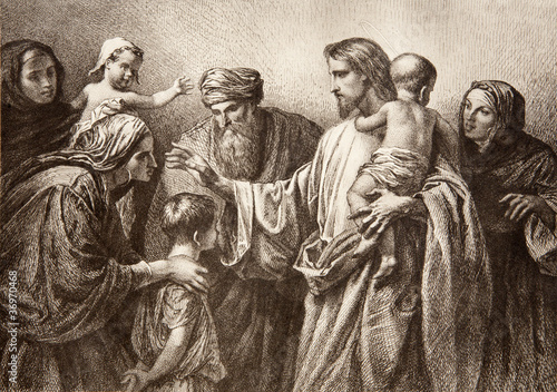 Foto: Jesus and children - engraving Jesus and children - engraving