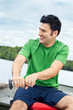 Man rowing a boat on the lake