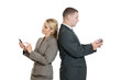 Business people back to back on smartphones