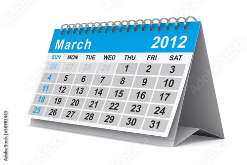 Illustration: 2012 year calendar. March. Isolated 3D image 2012 year calendar. March. Isolated 3D image
