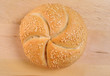 Bread and rolls on a cherry wood table