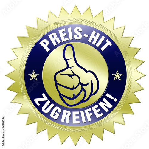 Illustration: preishit daumen hoch oben button gold zugreifen preishit daumen hoch oben button gold zugreifen