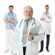 Doctors standing on white background, portrait