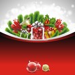 Christmas illustration with gift box on red background Christmas illustration with gift box on red background