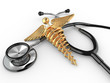 Stethoscope with symbol of medicine, caduceus.