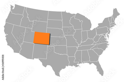 Vector: Map of the United States, Colorado highlighted Map of the United States, Colorado highlighted