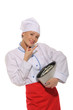 happy woman cook trying to cooked food