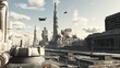 Futuristic sci-fi city street view