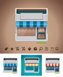 Vector shop icon with related pictograms