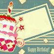 greeting card with big strawberry cake