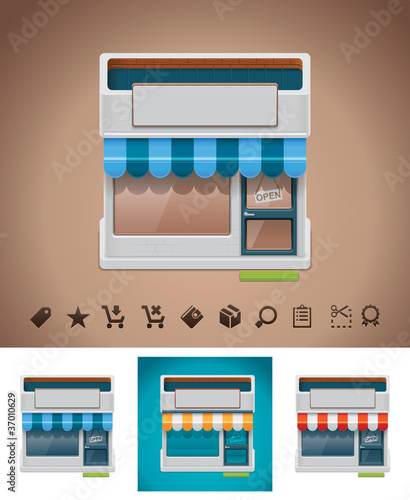 Vector: Vector shop icon with related pictograms Vector shop icon with related pictograms