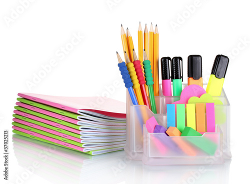 Photo: Bright stationery isolated on white Bright stationery isolated on white