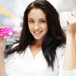 Closeup portrait of a pretty young female having a cup of coffee