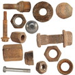 Old rusty screw heads, bolts, steel nuts, old metal isolated Old rusty screw heads, bolts, steel nuts, old metal isolated