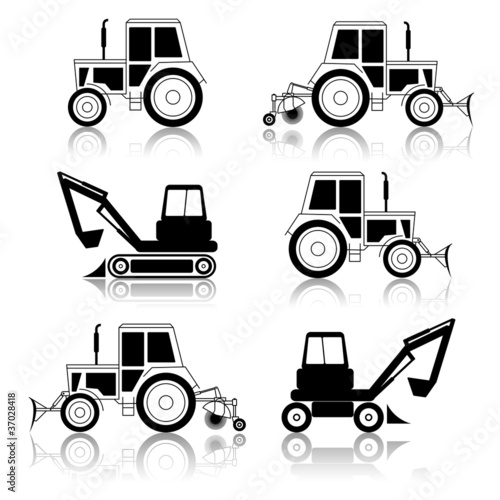 Vektor: vector excavator end bulldozer isolated on white vector excavator end bulldozer isolated on white