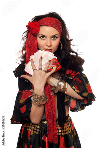 Foto: Portrait of gypsy woman with cards Portrait of gypsy woman with cards