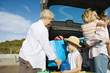 Family unloading car