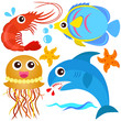 A colorful set of cute Animal Vector Icons: Fish, Sea life