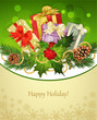 vector holiday background, tree, pine cones,gifts, holly vector holiday background, tree, pine cones,gifts, holly