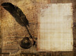 fond papier ancien - plume et encrier