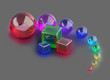 glass cubes and colorful marble balls