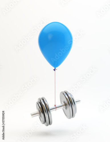 Illustration: Blue balloon lifting a heavy dumbbell Blue balloon lifting a heavy dumbbell