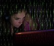 girl in the night online with laptop