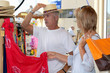 Couple shopping on vacation
