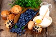 Blueberry muffin with ingredients