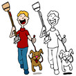 Man Walking Dog Holding Pooper Scooper