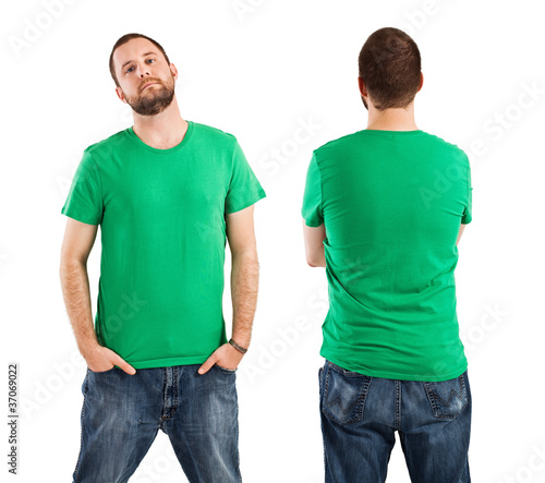 Photo: Male wearing blank green shirt Male wearing blank green shirt