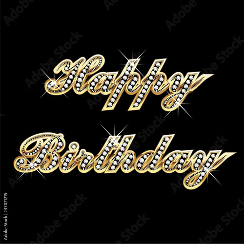 Vektor: Happy birthday in gold with diamonds and bling bling Happy birthday in gold with diamonds and bling bling