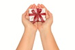 Box with a gift in the hands of women. Isolated Box with a gift in the hands of women. Isolated