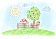 Summer landscape with garden Summer landscape with garden