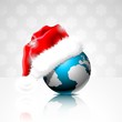 Christmas illustration with globe and santa claus cap. Christmas illustration with globe and santa claus cap.