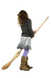 portrait of little girl with a broom,side view