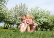 girl with mother in spring park