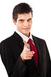Businessman pointing at you isolated on white