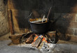 Making good food in a traditional way in a old fireplace